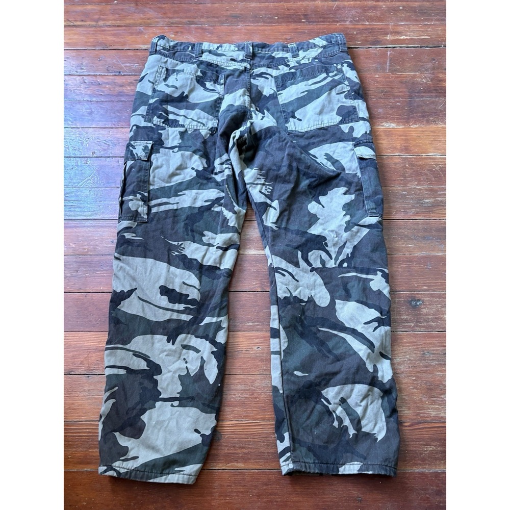 Wrangler Camouflage Cargo Pants Mens 40x30 Green Camo Fleece Lined - Picture 6 of 7